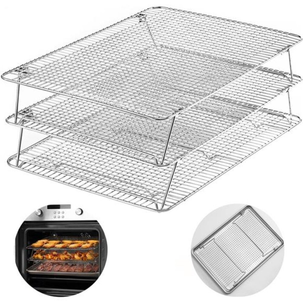 HIWARE Stainless Steel Stackable Cooling Rack for Baking, 3 Tier 12”x